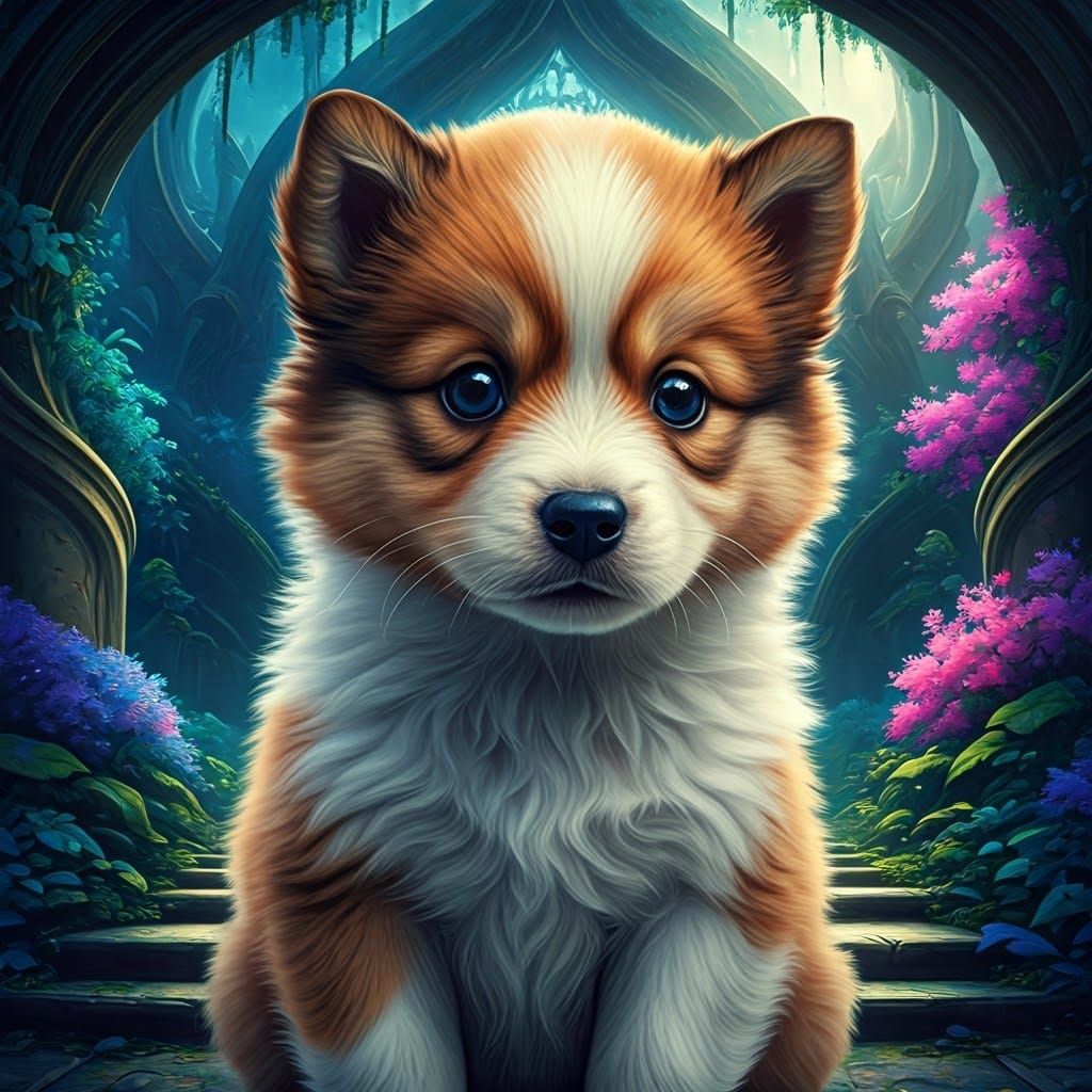 Fantasy Puppy in Dreamscape: Digital Matte Painting