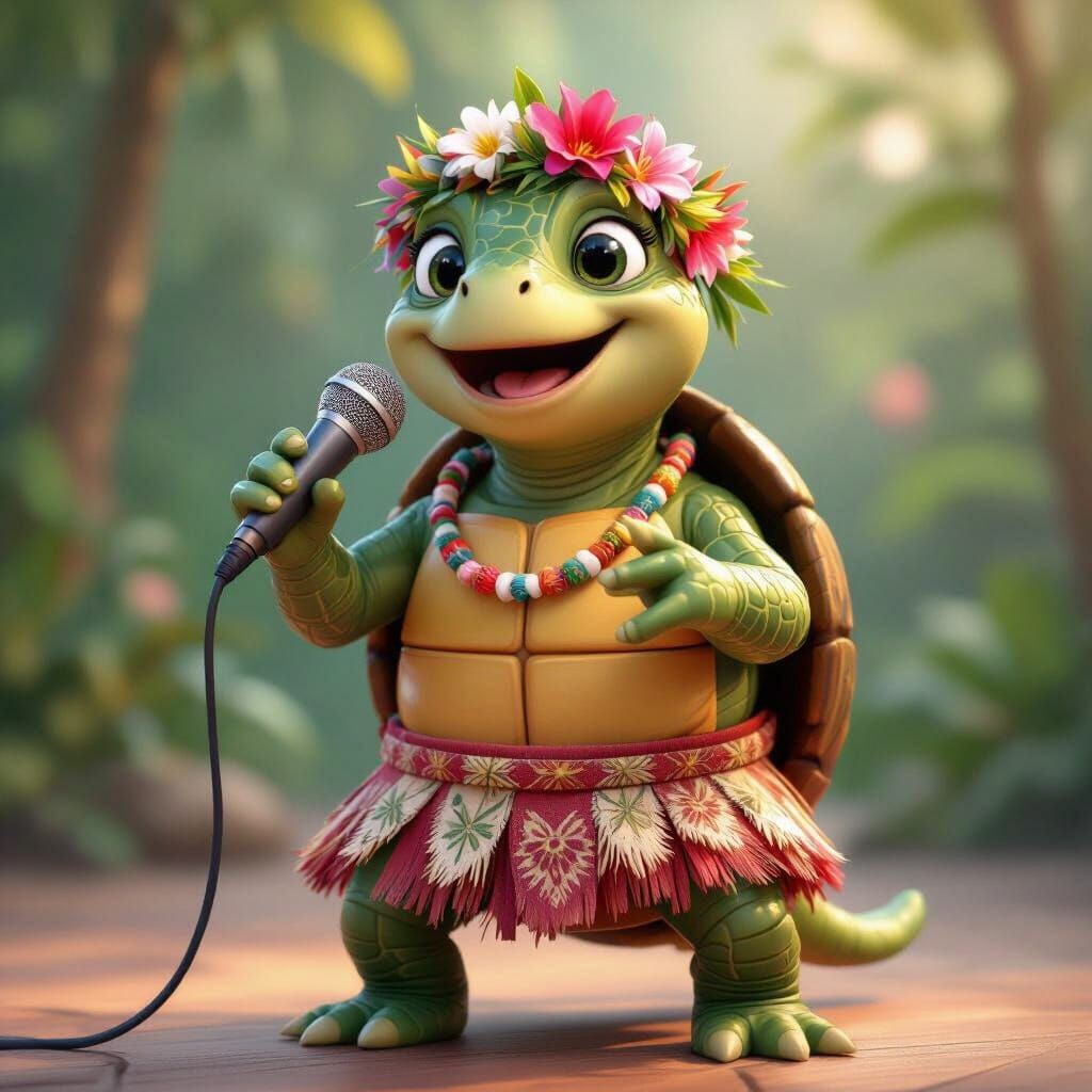 CGI Turtle Singer in Hula Skirt