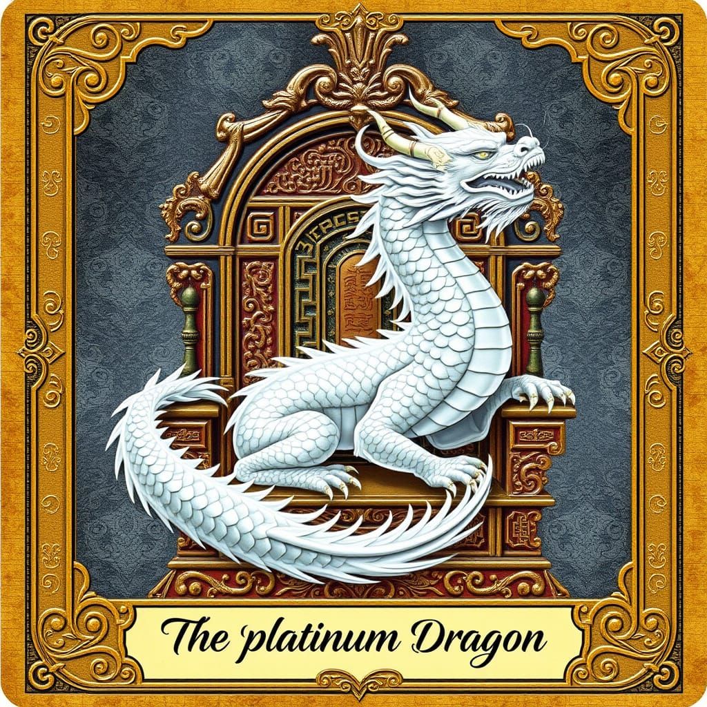 Majestic Tarot Card with Platinum Dragon and Chinese Throne
