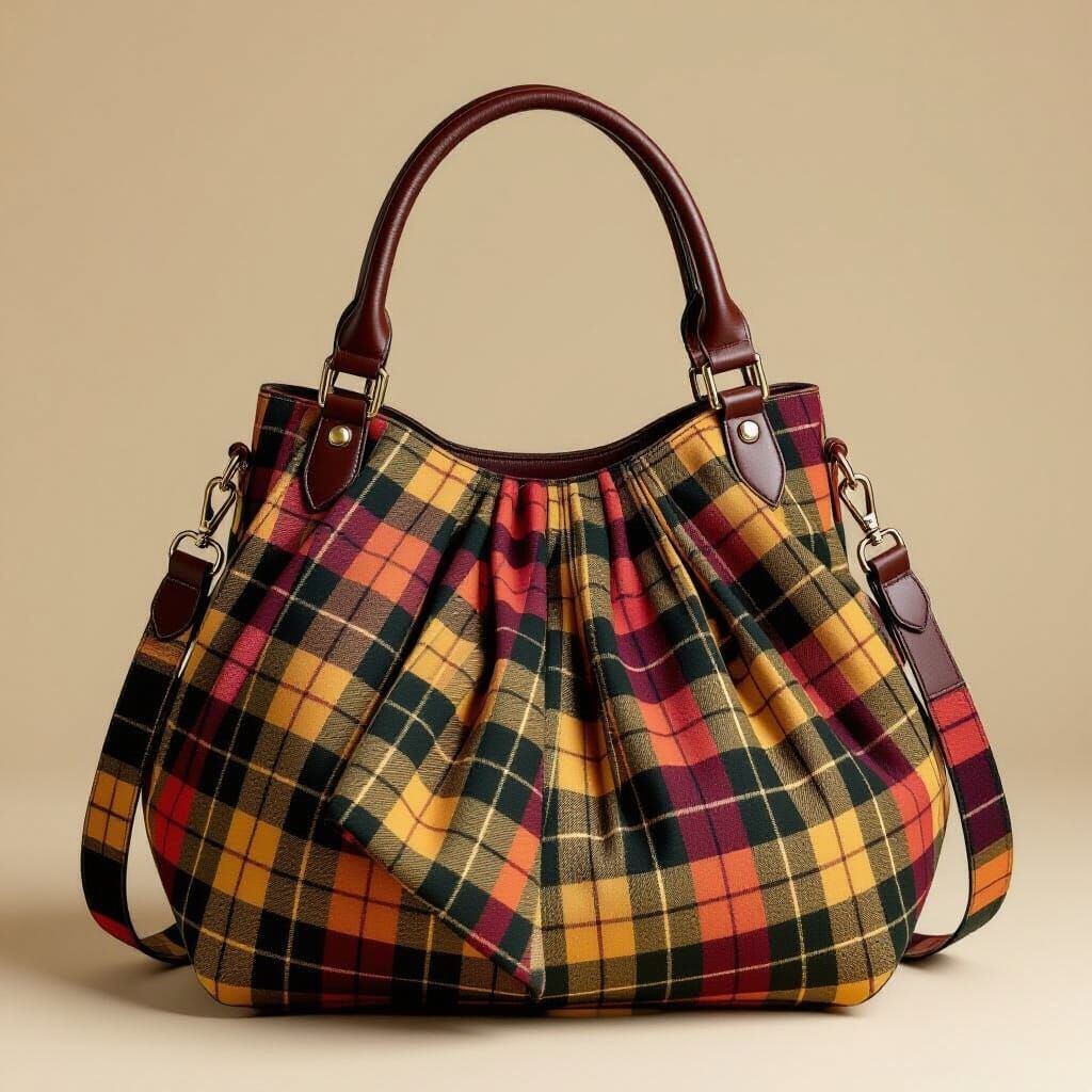 Earth-Toned Plaid A-Line Shoulder Bag Design
