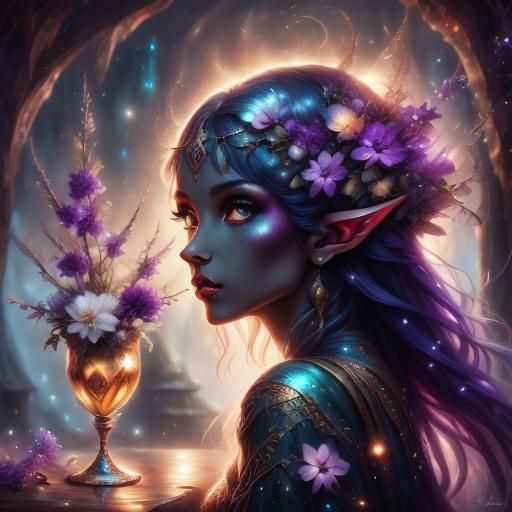 Ethereal Cat-Elf Hybrid in Surrealist Digital Art