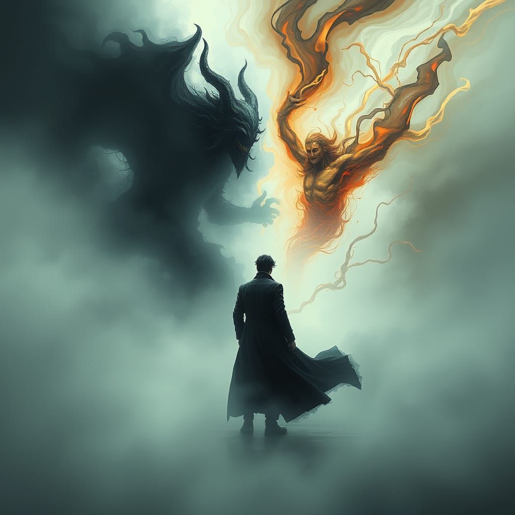 Ethereal Figure in Swirling Fog, Digital Art