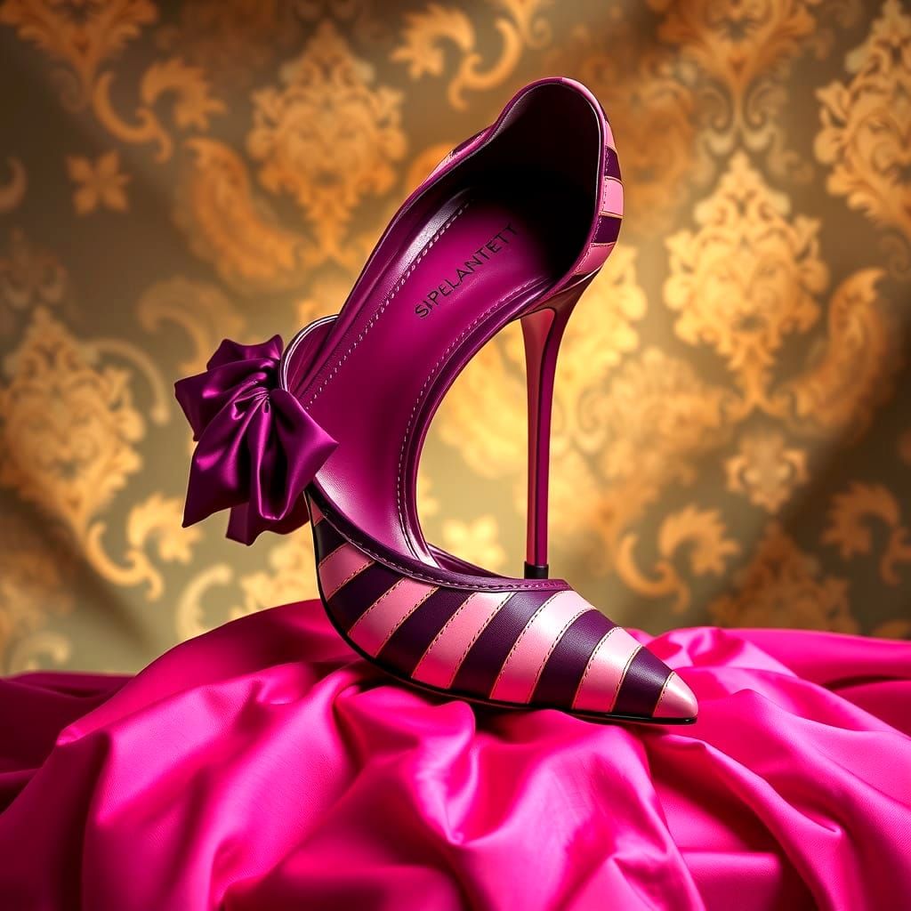 Elegant Magenta High Heel Shoe on Pink Linen Plateau