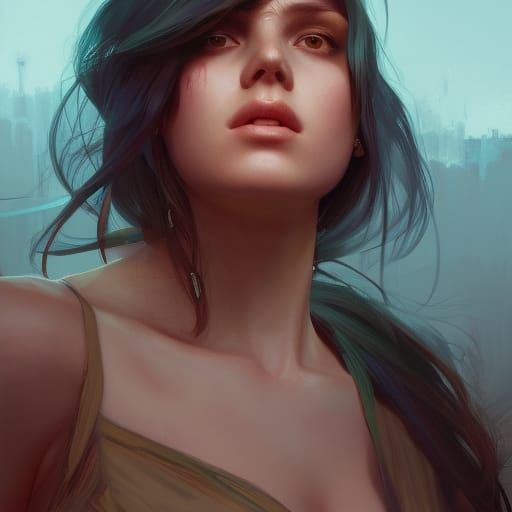 Detailed Portrait of Woman in Art Nouveau Style