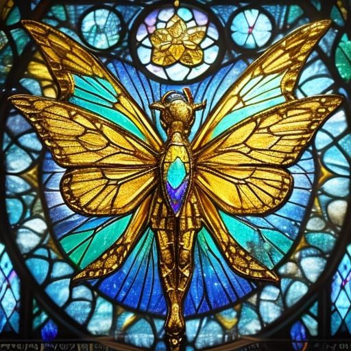Golden Butterfly on Silver Cross - Fantasy Art