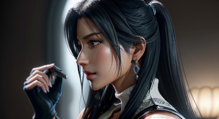 Intricate and Detailed (front close-up portrait) of beautiful Rinoa Heartily from Final Fantasy VIII