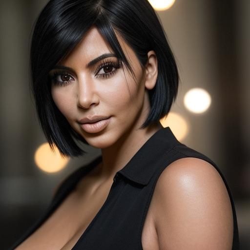 Kim Kardashian Portrait with Short Black Hair