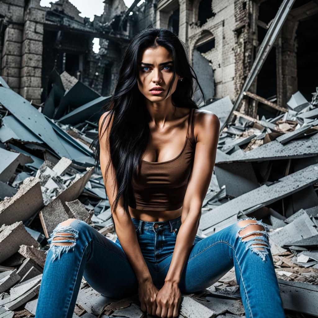 Helpless Girl in Earthquake Ruins