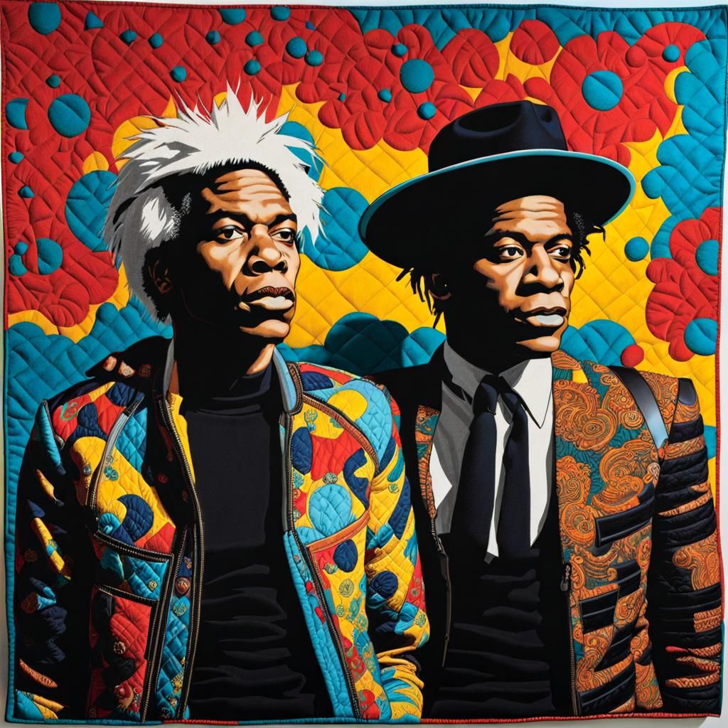 quilted portrait of Andy Warhol and Jean-Michel Basquiat by Bisa Butler