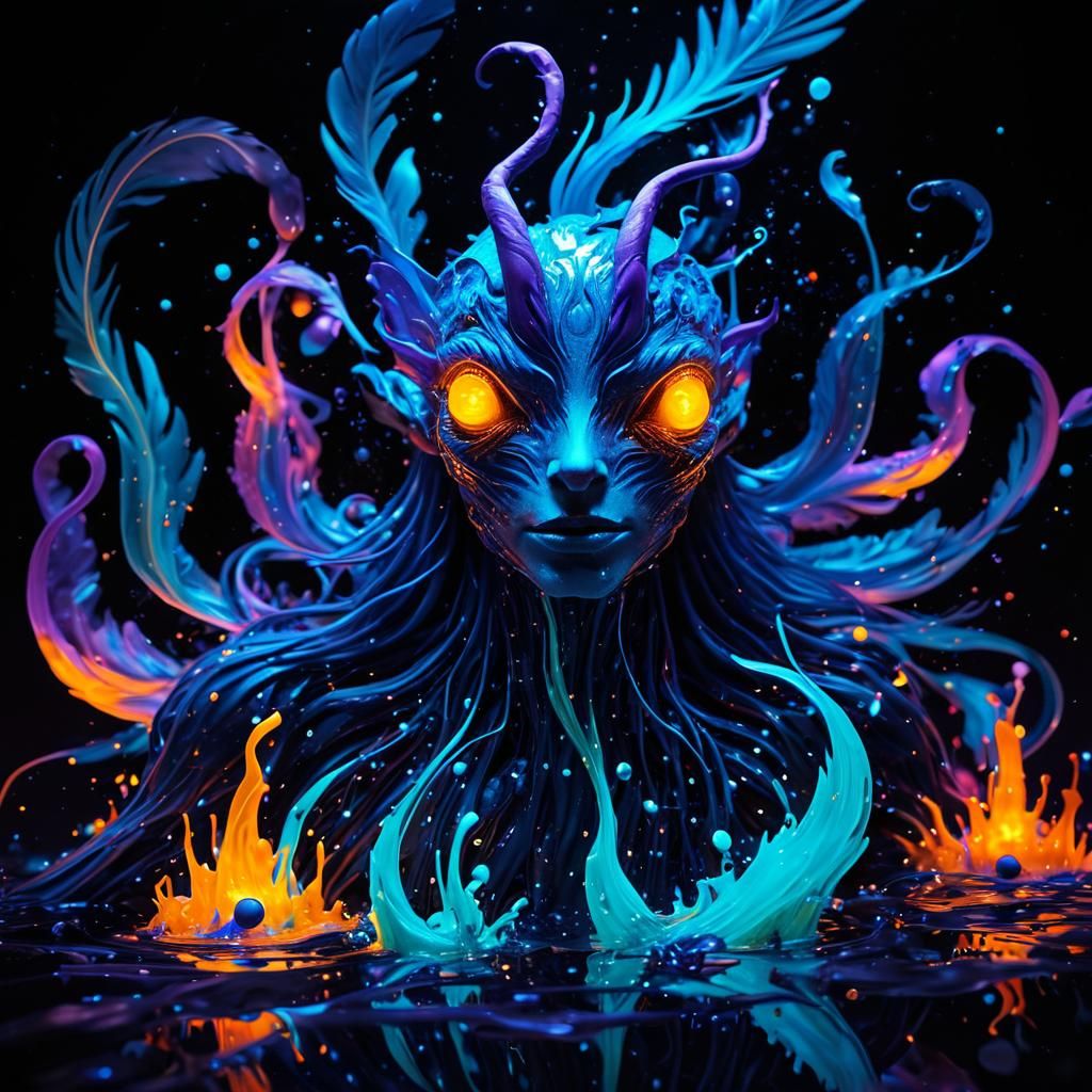 Centaurs and Water Elementals in Bioluminescent Cavern