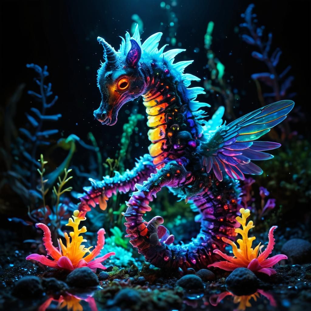 Centaurs and Water Elementals in Neon Ink Splatter Art