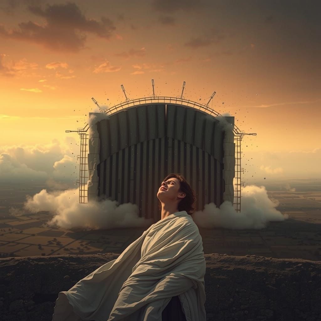 A Lone Figure Stands at the Gates of Heaven in Cinematic Fil...