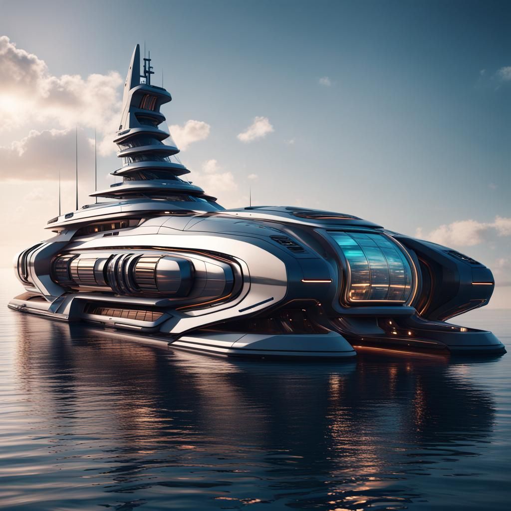 Futuristic Luxury Yacht Spaceship: Digital Concept Art