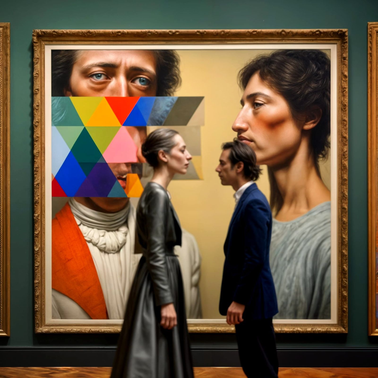Happy Couples in Art Museum: Hyperrealistic Photograph