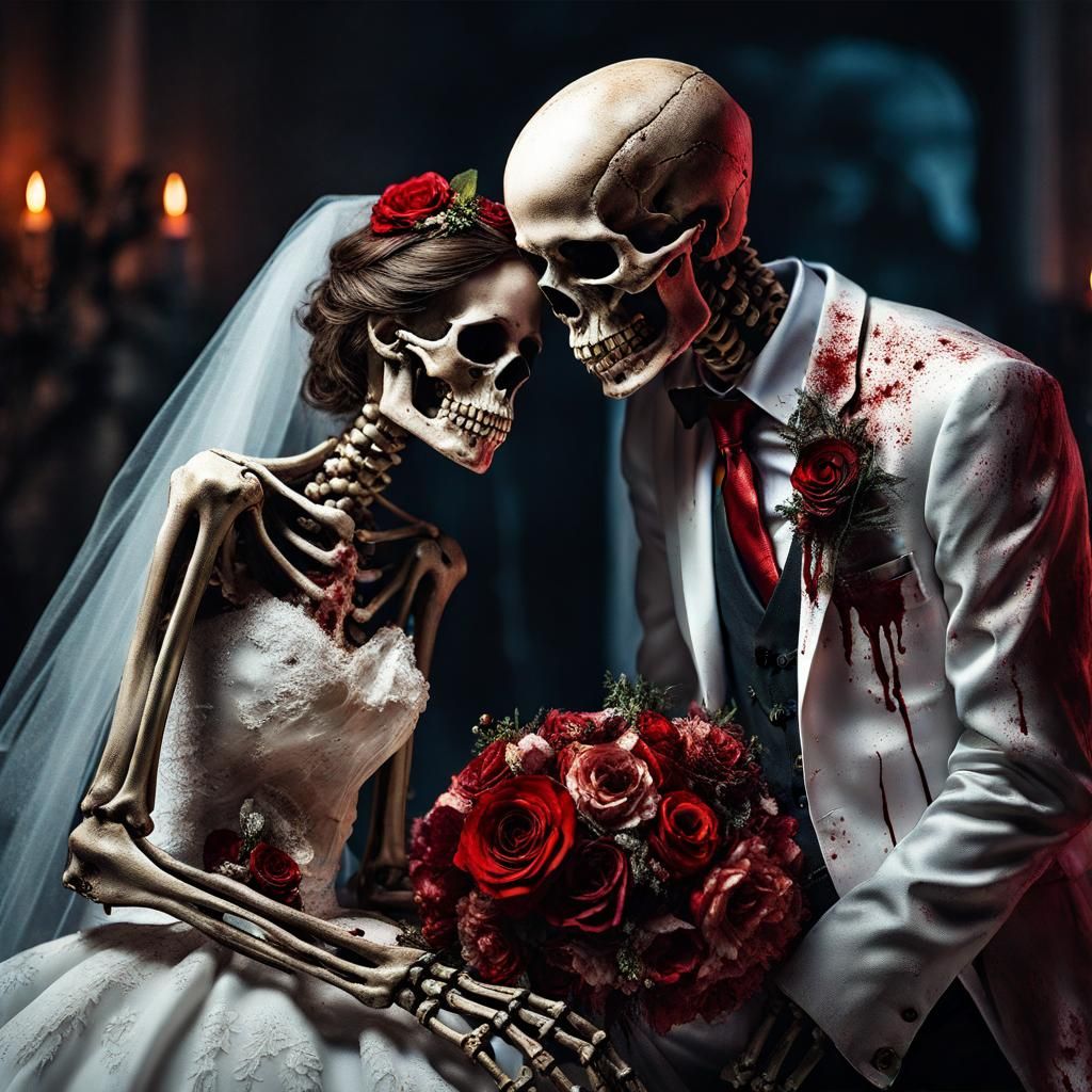 Horrific Skeleton Wedding in Dark Fantasy Style