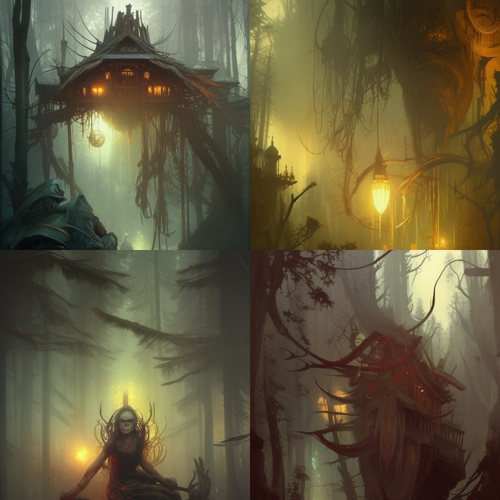 Baba Yaga in Dark Fantasy Art Nouveau Style