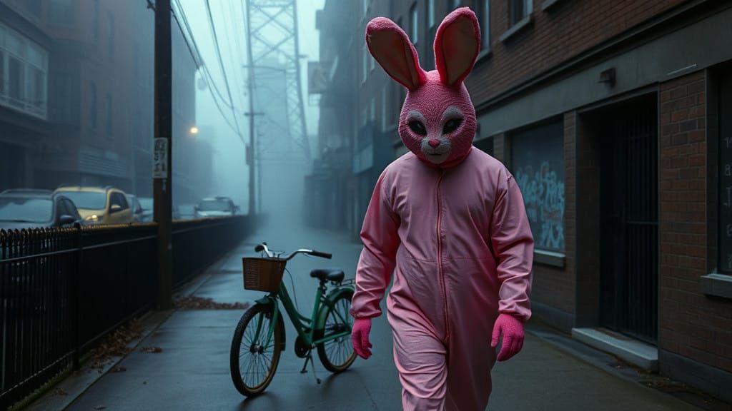 Creepy Pink Bunny Man Strolls Through a Haunting Silent Hill...