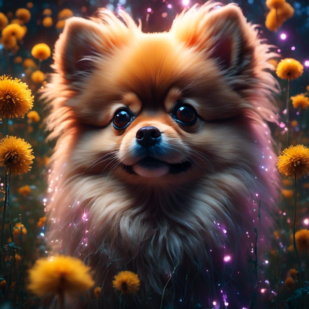 Adorable Pomeranian Puppy in Moonlit Forest