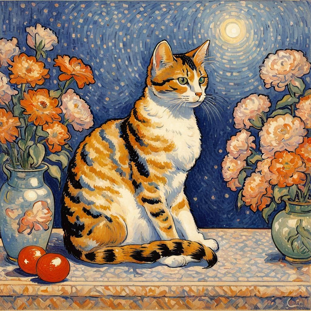 Neo-Impressionist Floral Still Life with Whimsical Touch