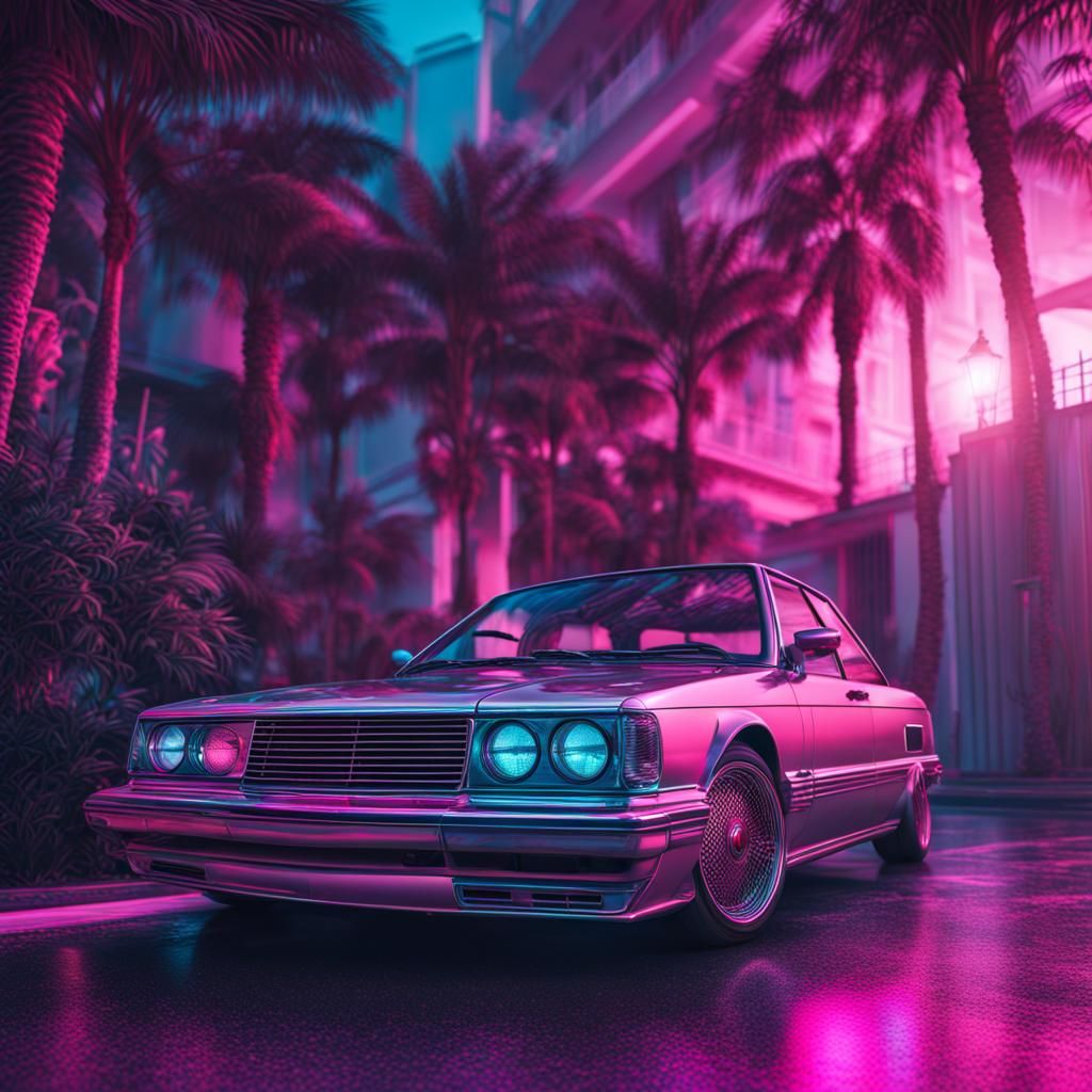 Hyperrealistic Vaporwave Car in Sharp Focus