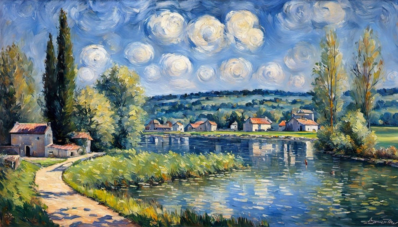Impressionistic French River Landscape