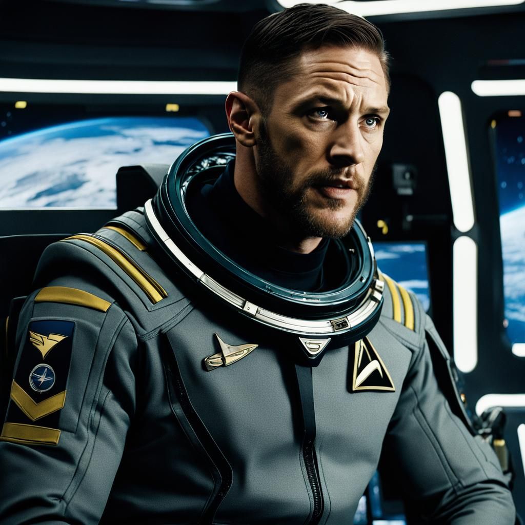 Tom Hardy in grey Star Trek uniform