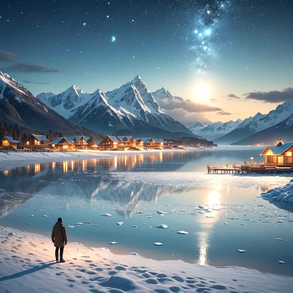 Snowy Mountains and Moonlit Icy Lands