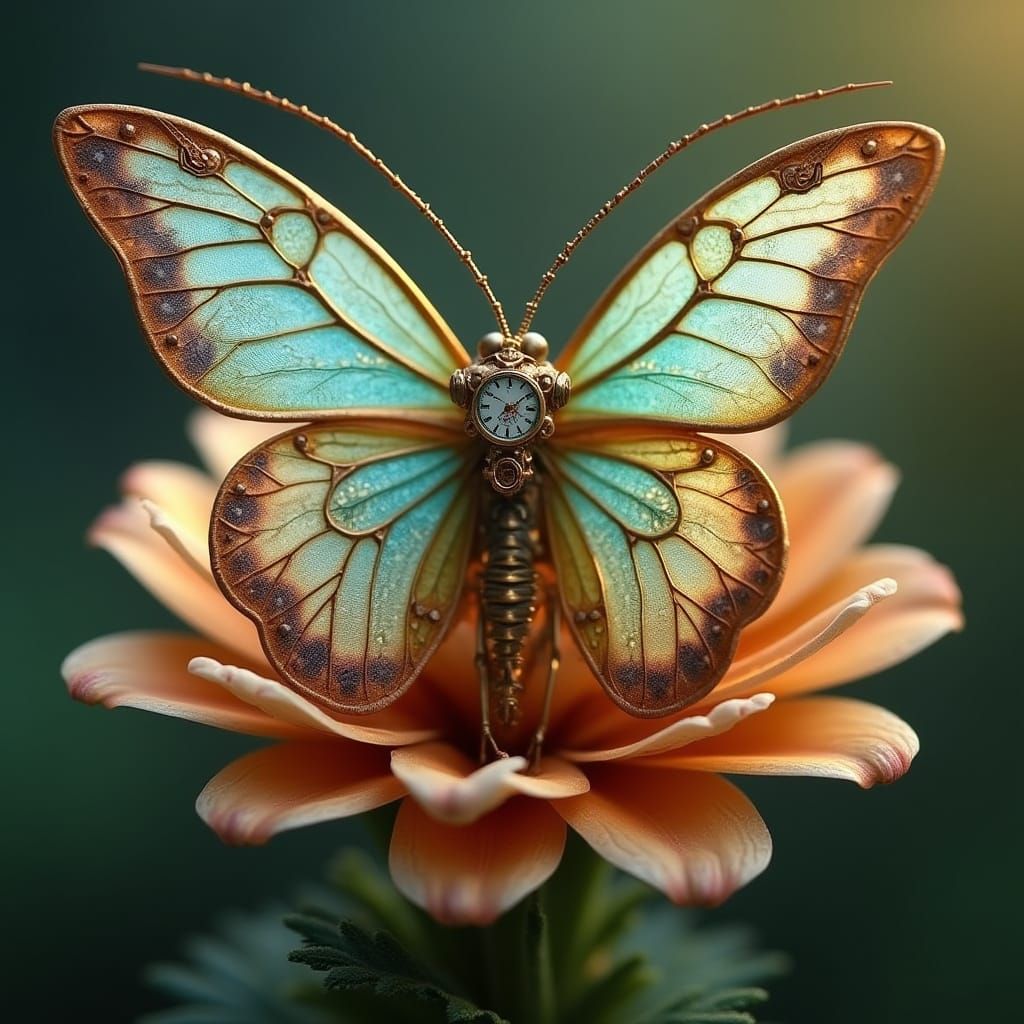 Steampunk Insect Emerges from Whimsical Industrial Landscape