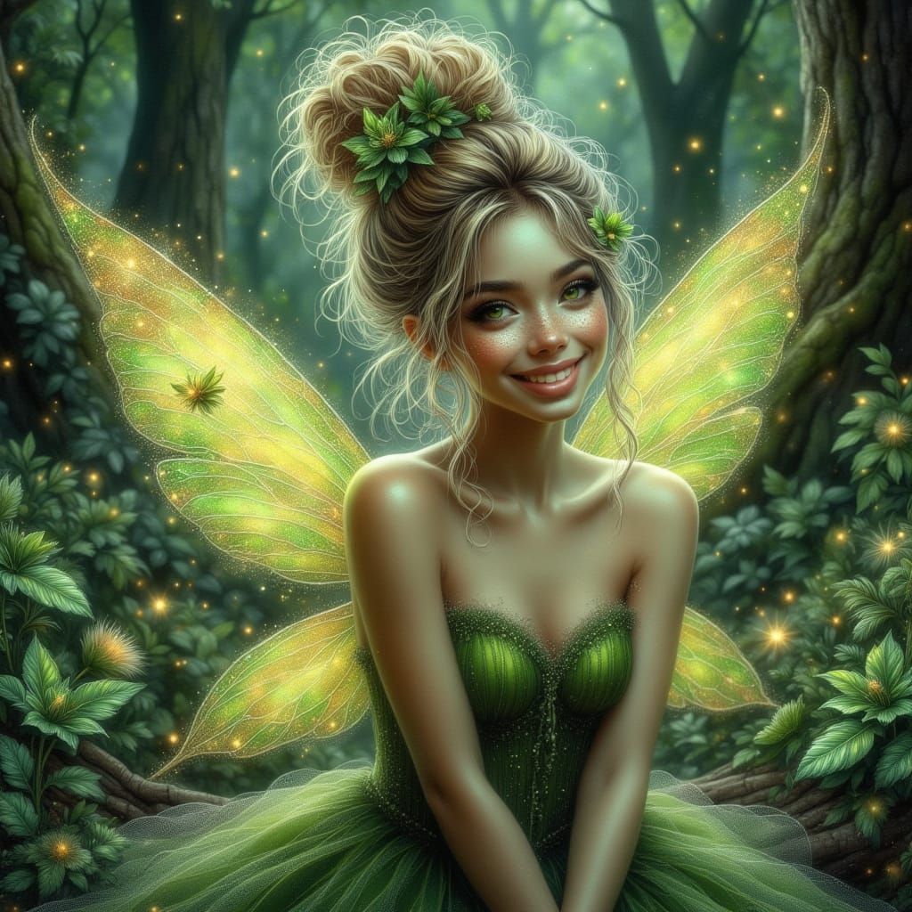 Elegant Fairy in Enchanted Forest, Fantasy Concept Art