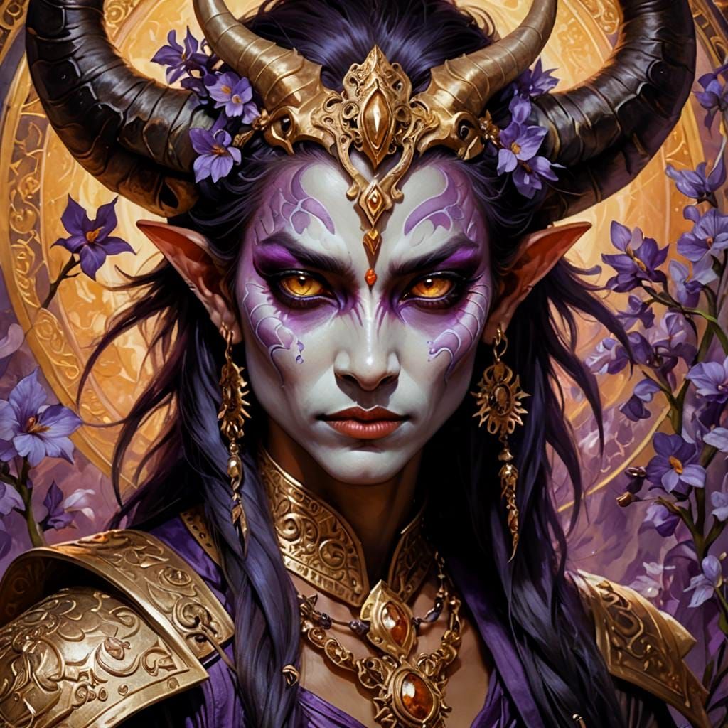 Rakshasa Tiefling Portrait in Romantic Fantasy Style