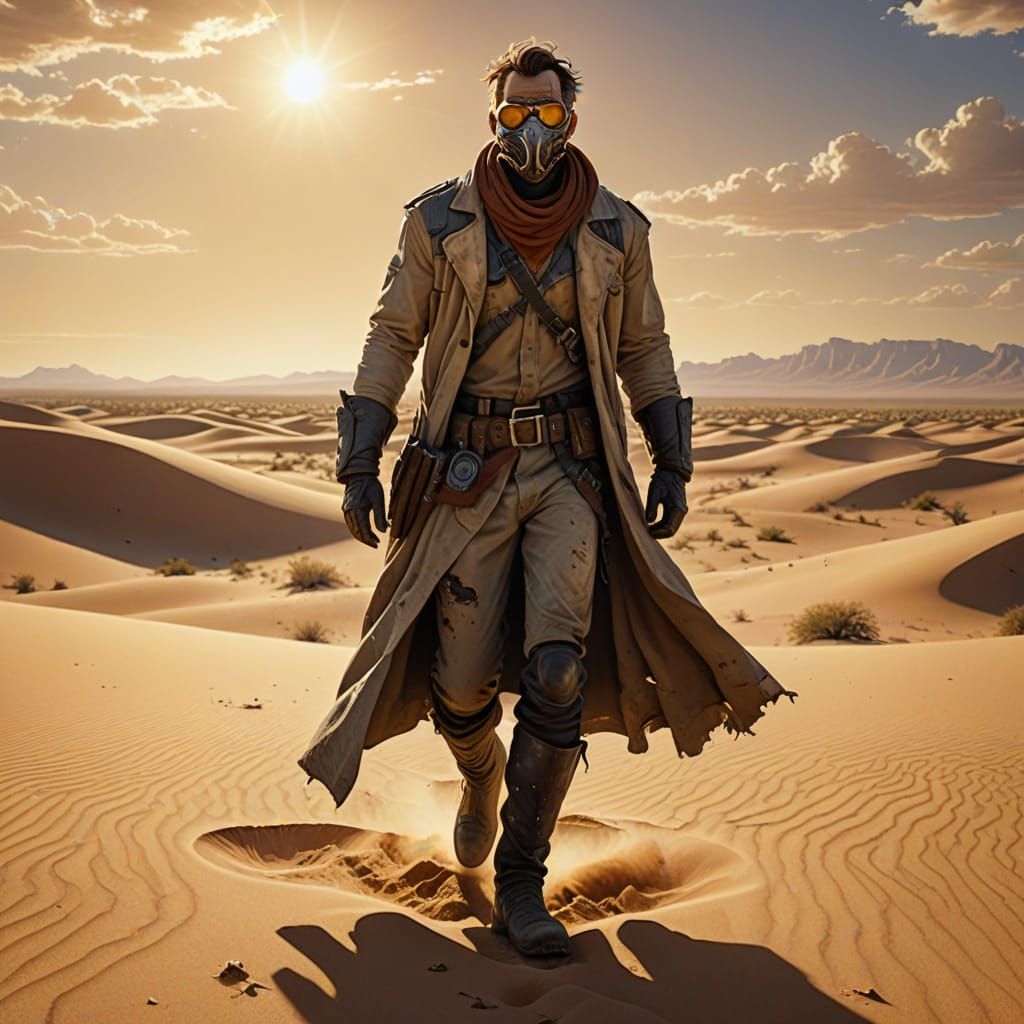 Post-Apocalyptic Desert Walker in Cinematic Lighting