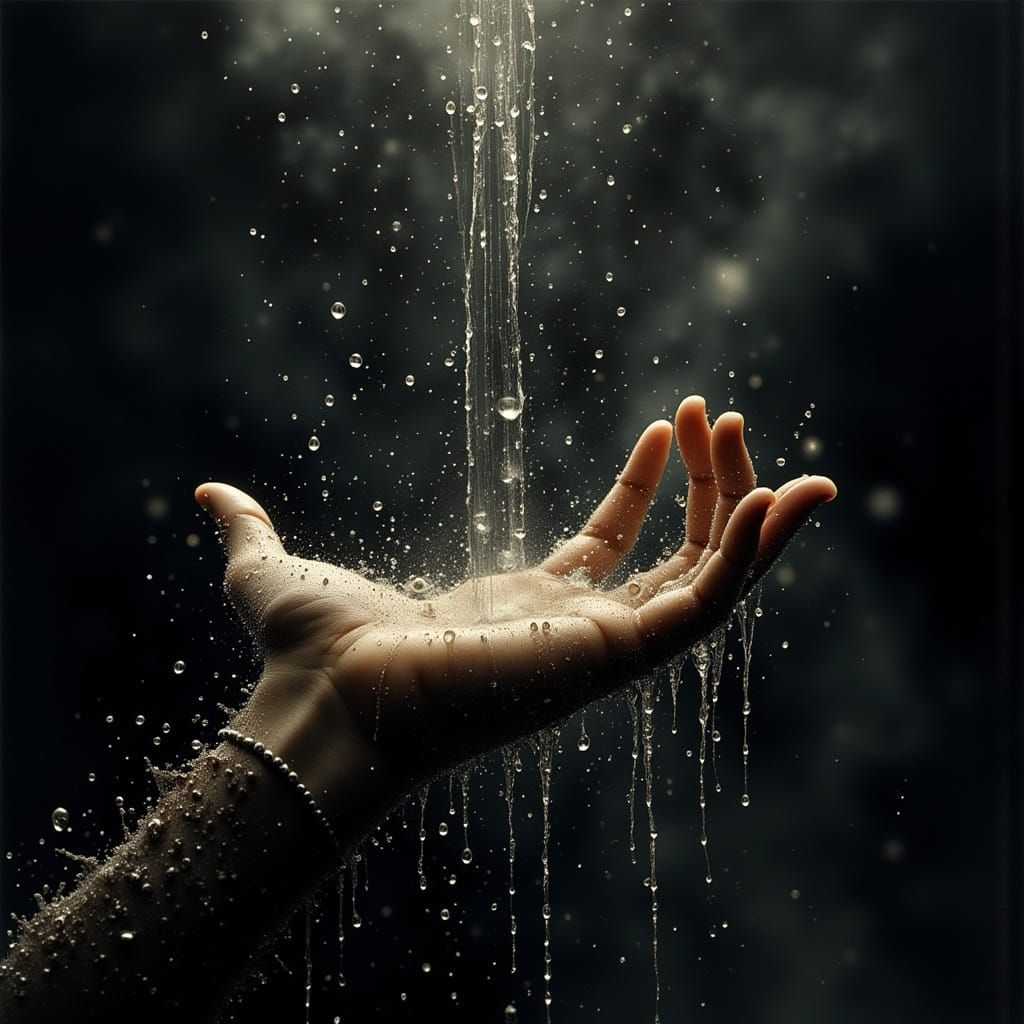 Droplets of Divine Oil Falling from a Hand in a Cinematic Sc...