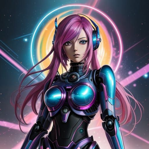 Glowing Anime Goddess with Cyberpunk Elements