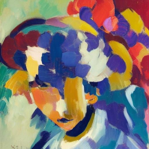 Fauvist Portrait of Girl with Rabbit Hair