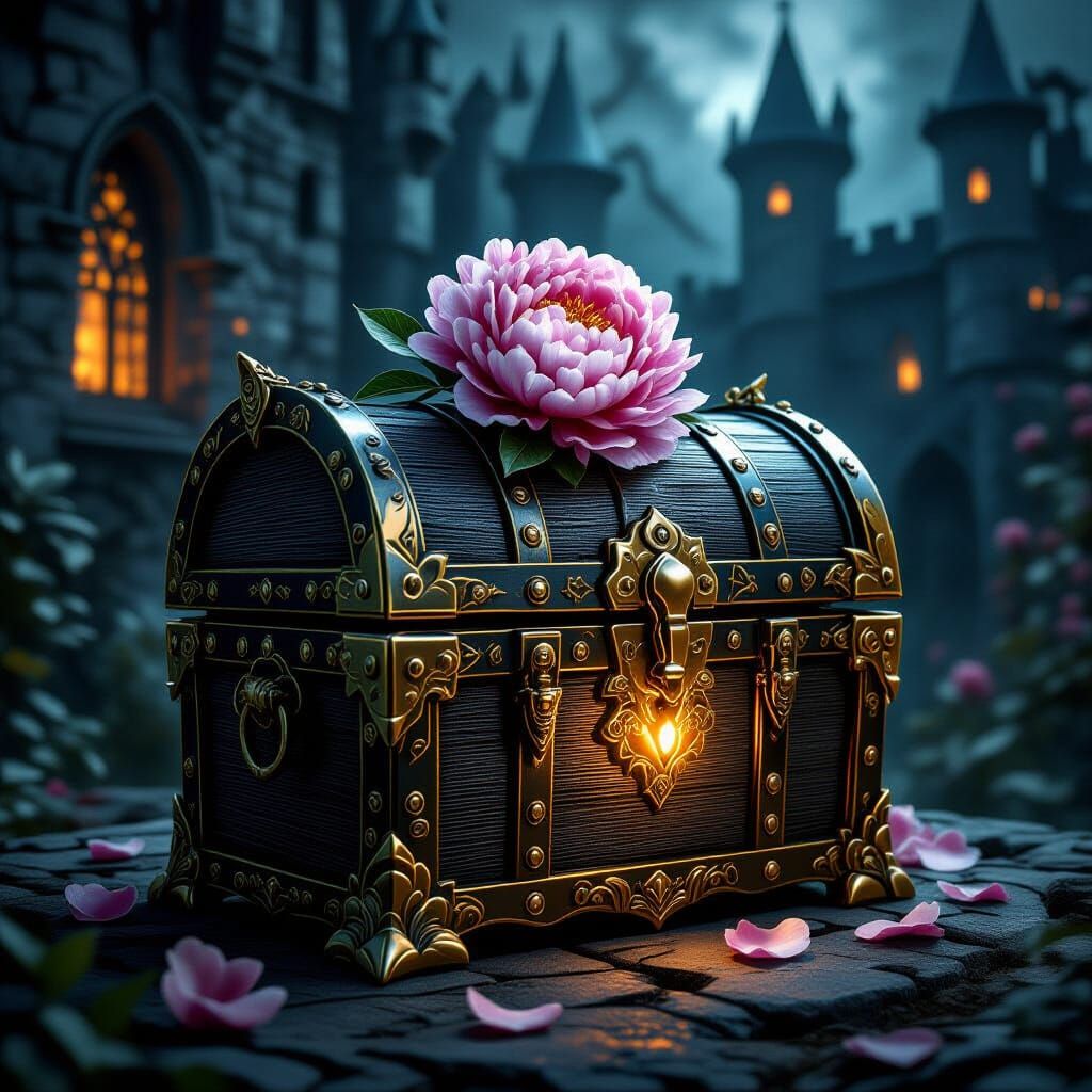 Gothic Treasure Chest with Peony in Castle