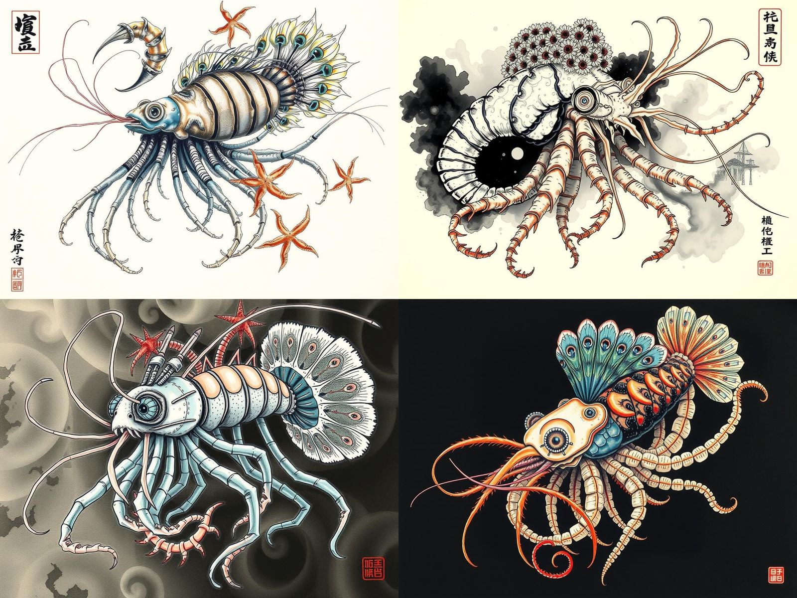 Hybrid Jellyfish Creature in Chinese Ink Painting Style