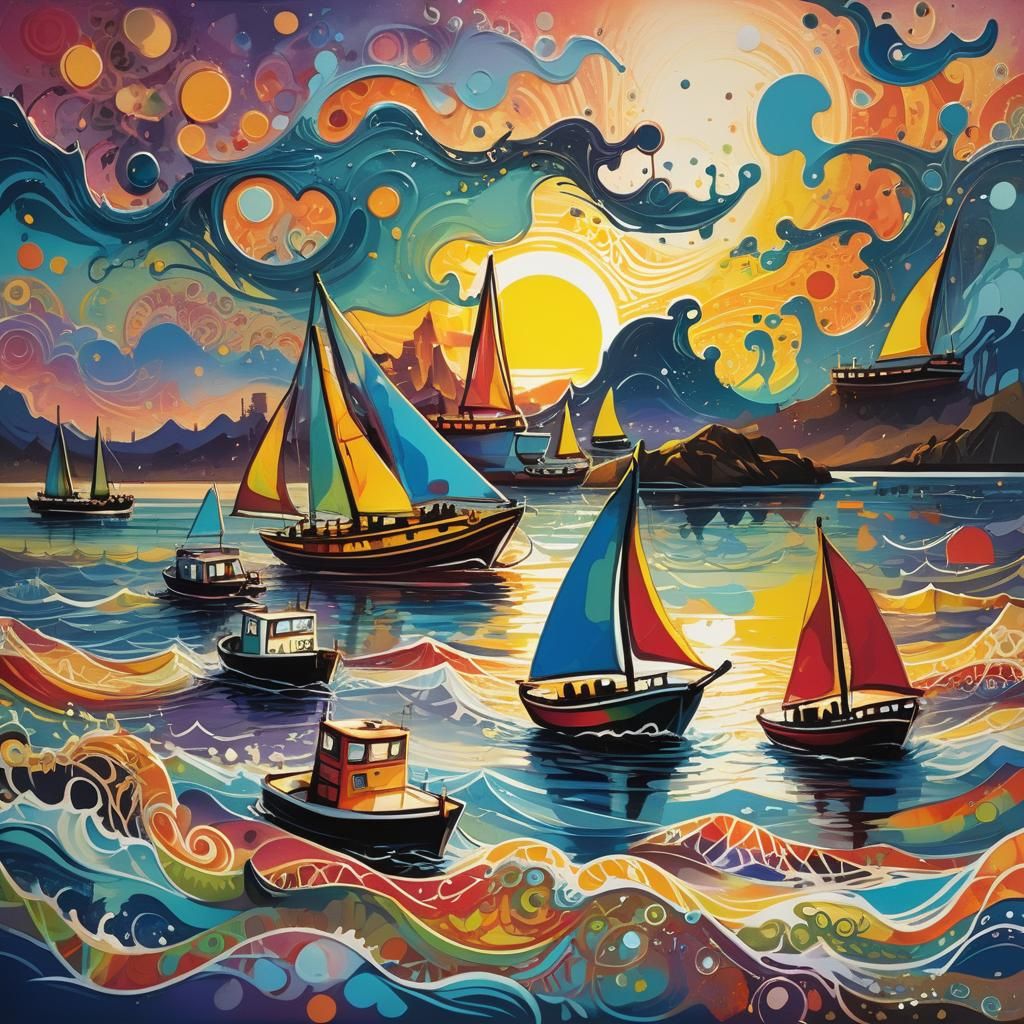 Graffiti Fleet Sailing Zentangle Ocean