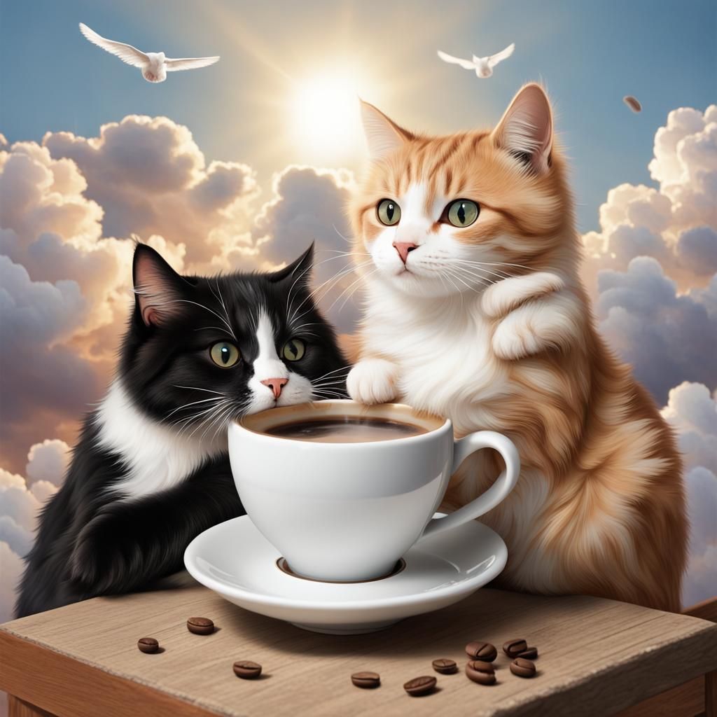 Heavenly Cats Sipping Coffee