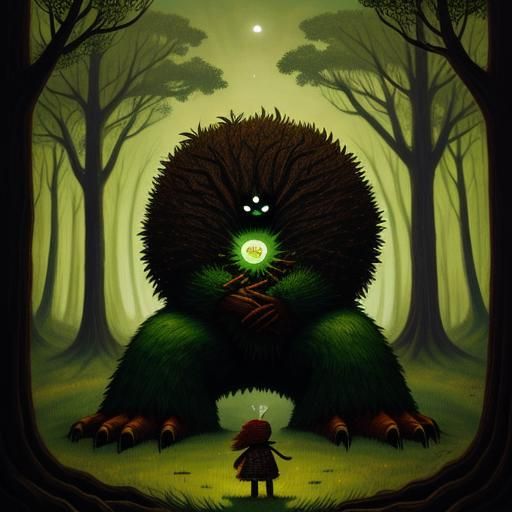 Giant Monster Hiding in Forest, Surreal Art