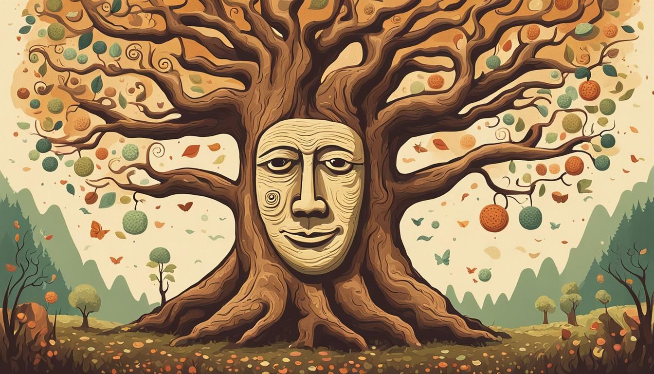 Kind Tree Cartoon Speaking to Forest Animals