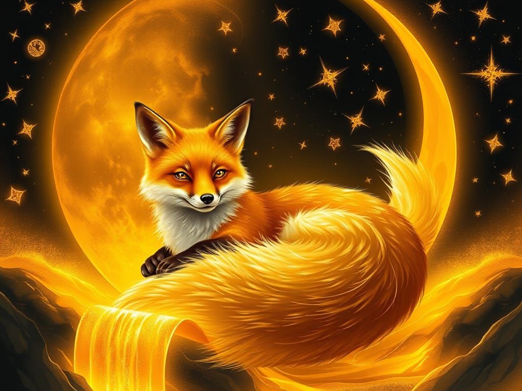 Golden Fox in Luxurious Moonlit Setting