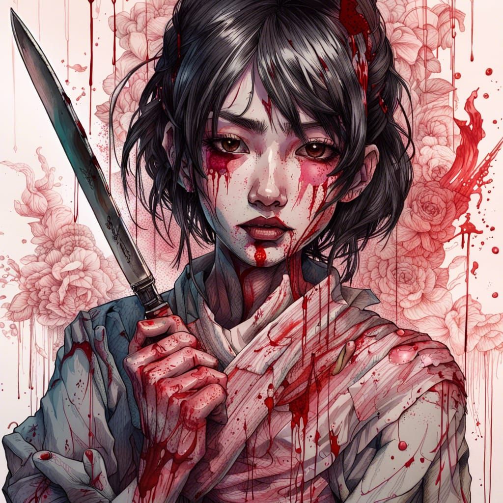 "Yandere" covered in some blood holding a knife ..... 😮😮