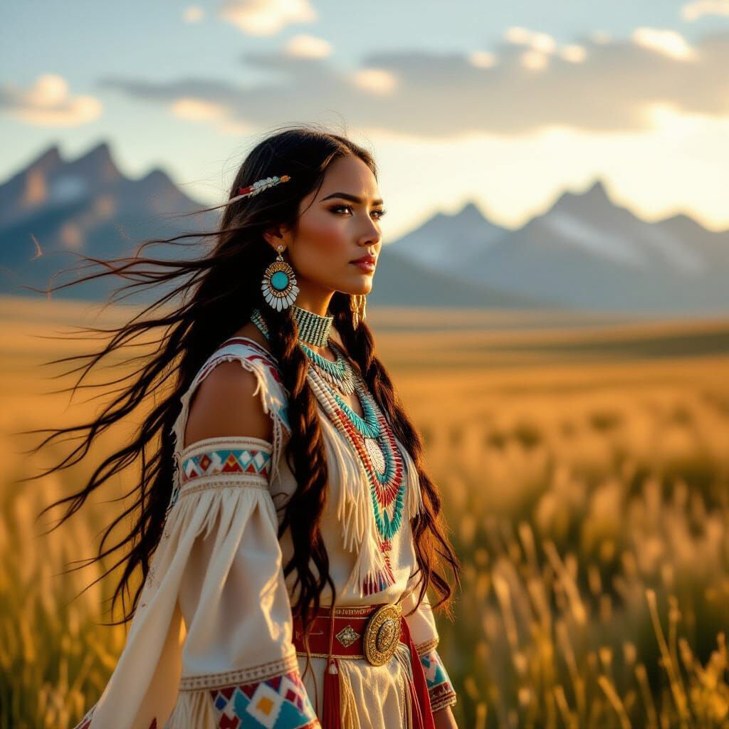 Native American Princess in Montana Sunset