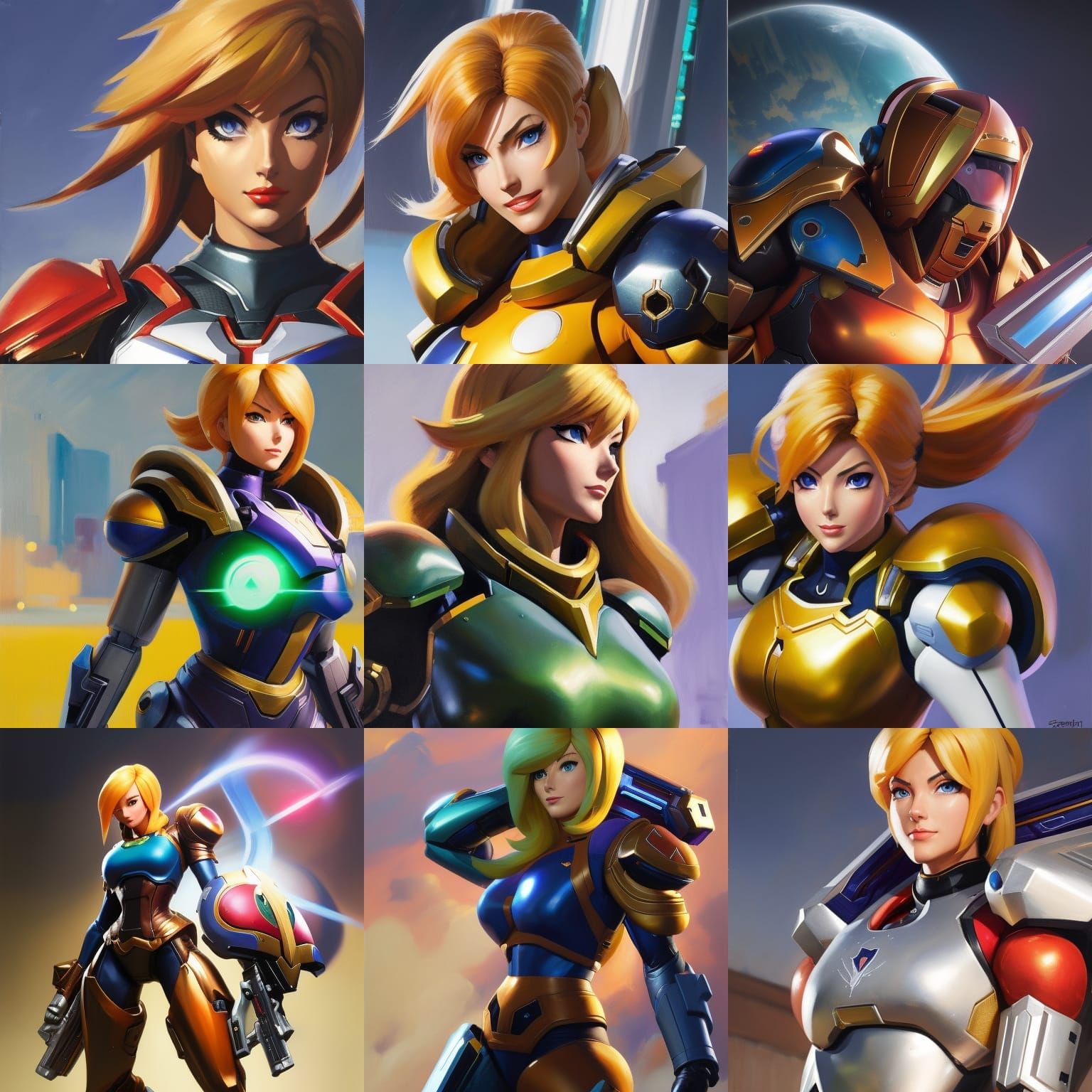 Samus Aran Overwatch Portrait, Organic Matte Painting