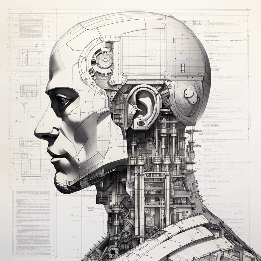 Half-Man Half-Robot Schematic Drawing