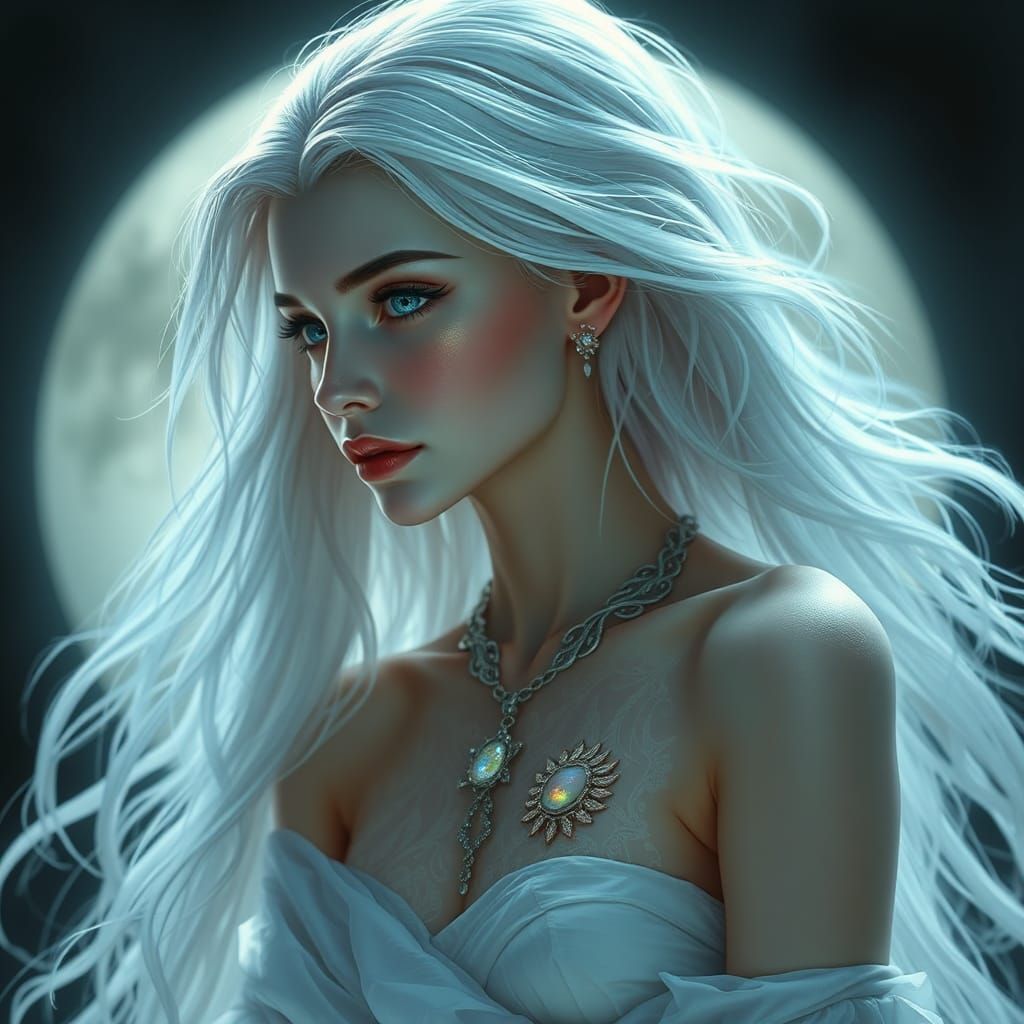 Ethereal Moonstone Woman in Dreamlike Style
