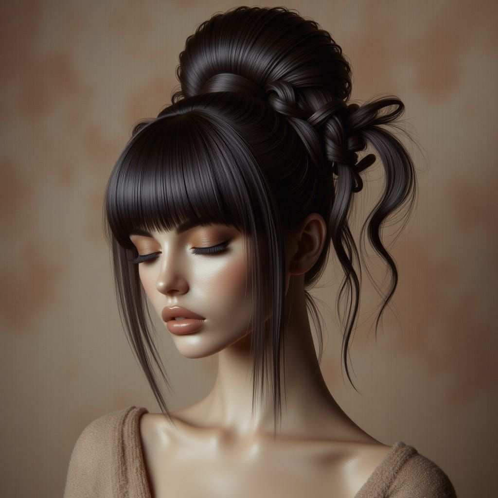 A Greek woman in a chiton in her twenties, wearing blunt ban...