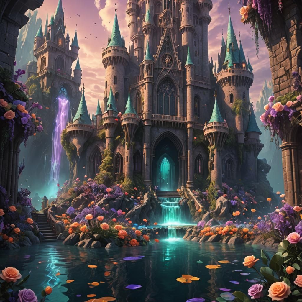 Haunted Underwater Castle with Dancing Skeletons: Art Nouvea...