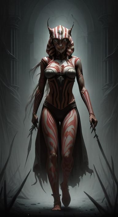 Ahsoka as Boogeyman in Dark Engraving Style