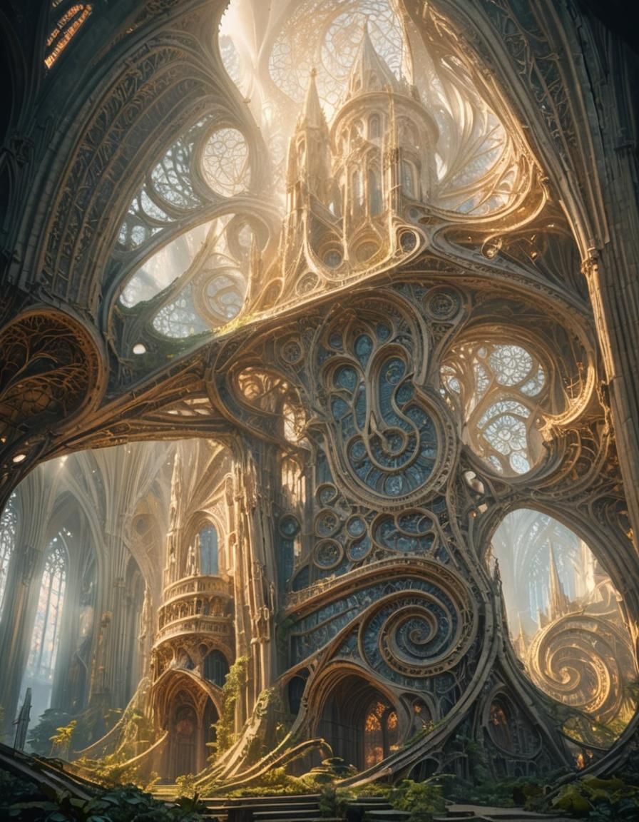 Futuristic Cathedral Rises in Mystical Forest